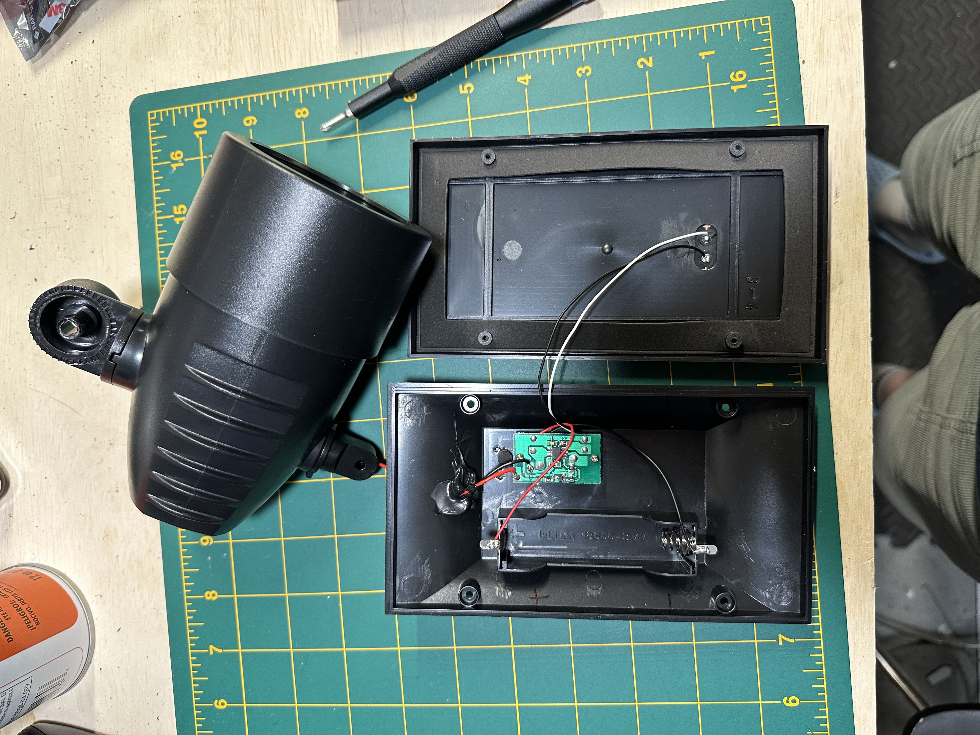 The inside of the light with the battery removed