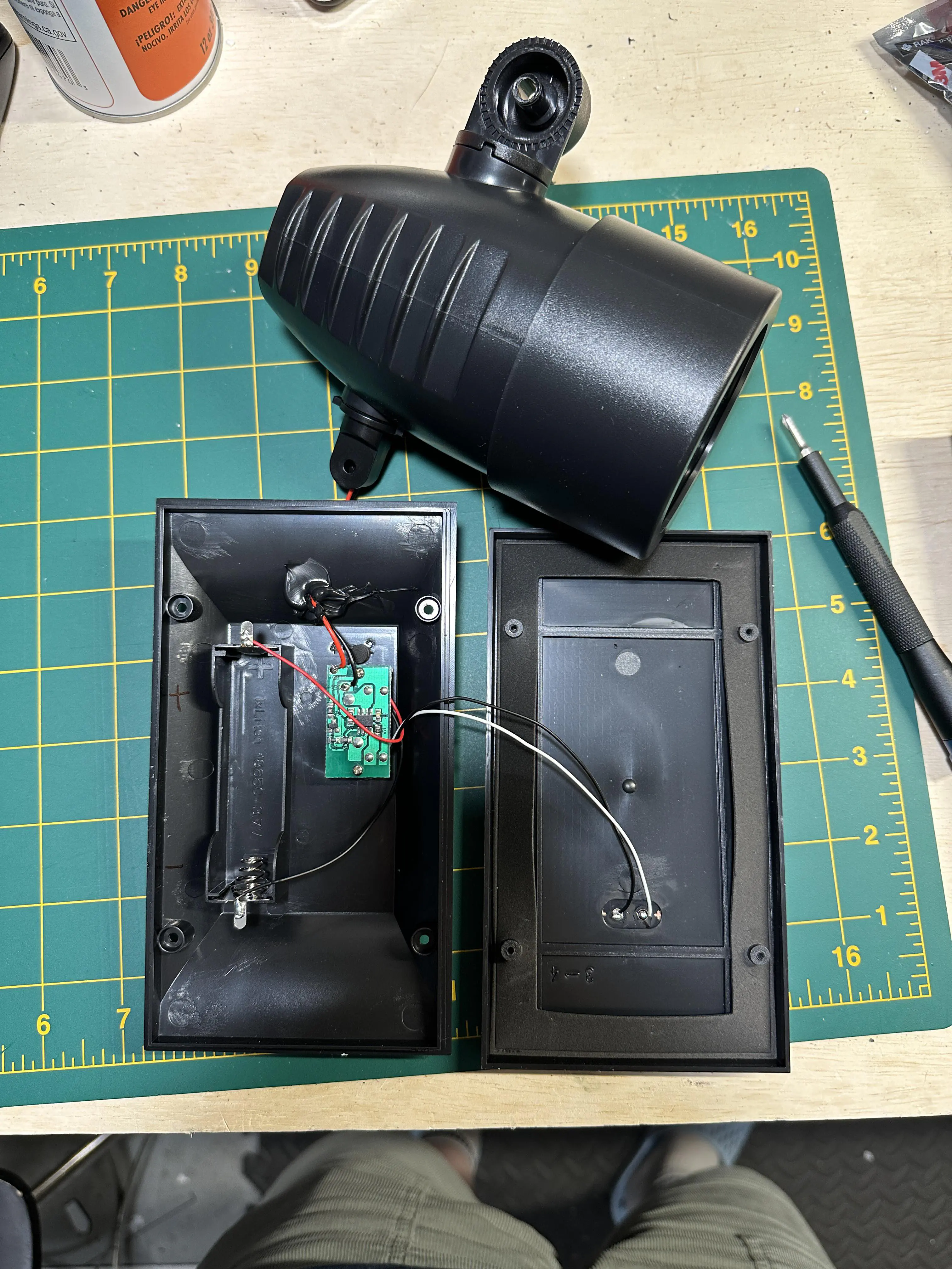 The inside of the light with the battery removed