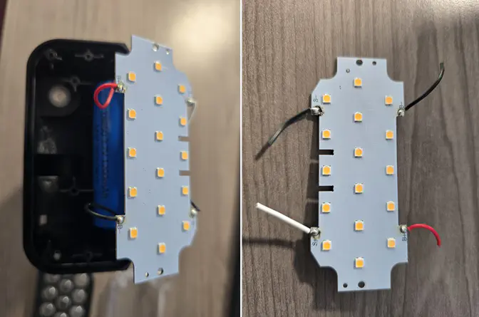 Before and after cutting the 4 wires on the LED panel