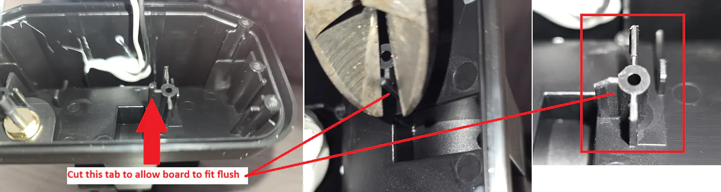 Annotations indicating to cut the tab in the middle of the enclosure